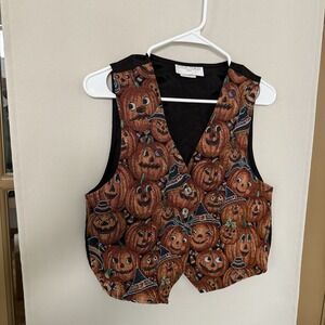 Casual Corner‎ Womens Vintage 1990s Halloween Pumpkin Tapestry Vest